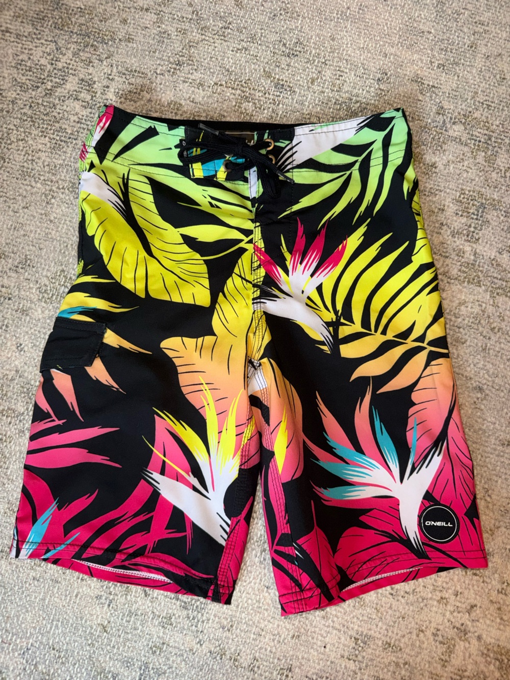 O'Neill Black Tropical Print Swim Trunks - Neon Floral